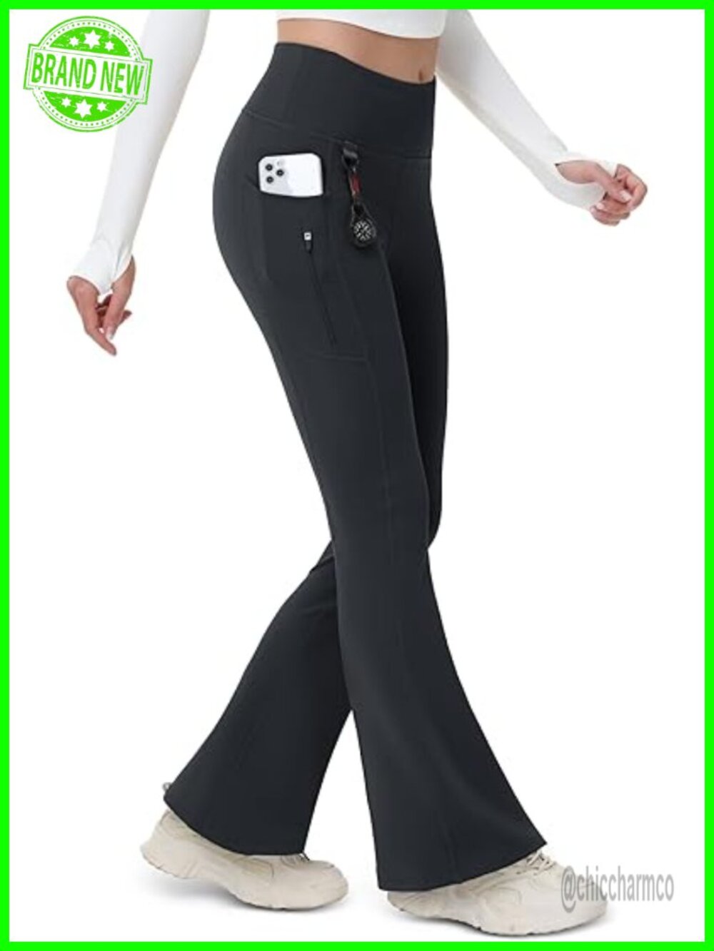 Fleece Lined Flare Leggings Waterproof Insulated Winter Pants Hiking Yoga